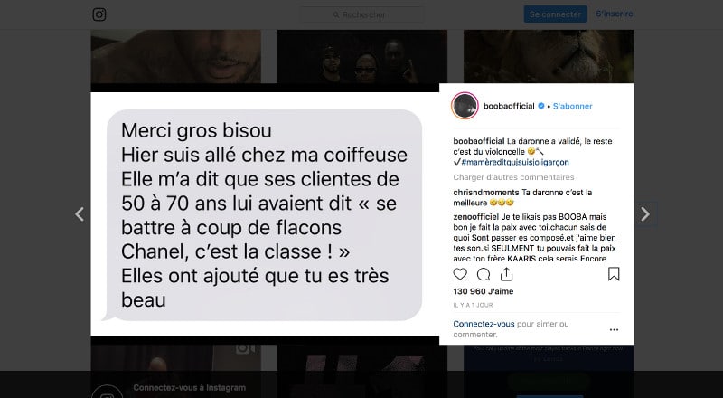 Le rappeur Booba a publié ce vendredi sur Instagram un tendre message de soutien adressé par sa daronne