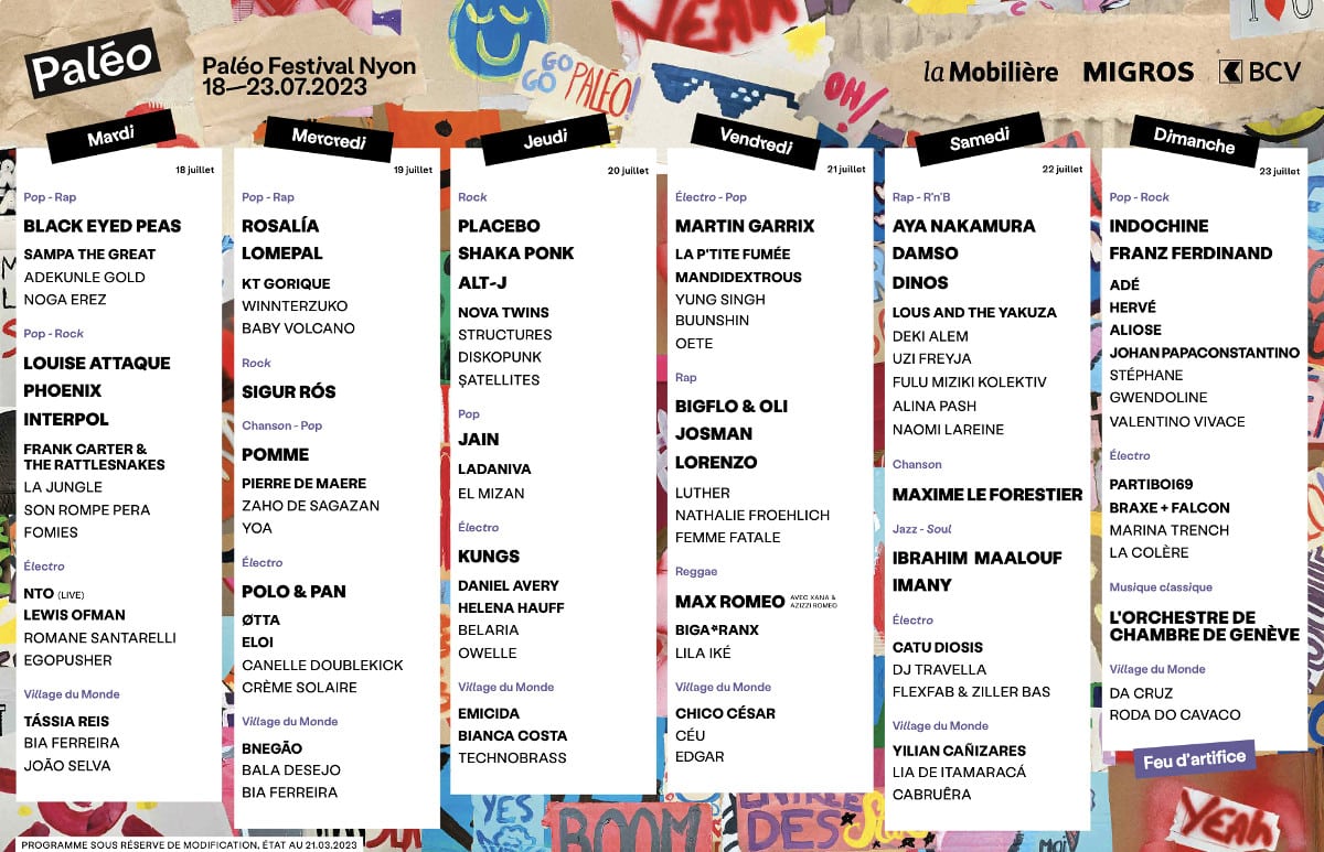 Programme Paléo 2023 Stars et people ZIKEO